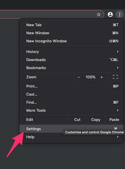 Google Chrome Settings options