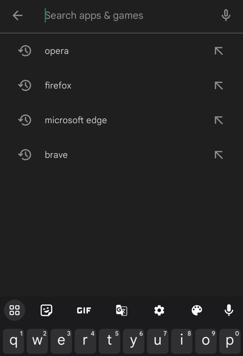 Google Play Store search browser name