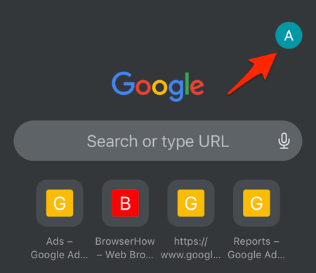 Google Profile icon on Chrome iPhone