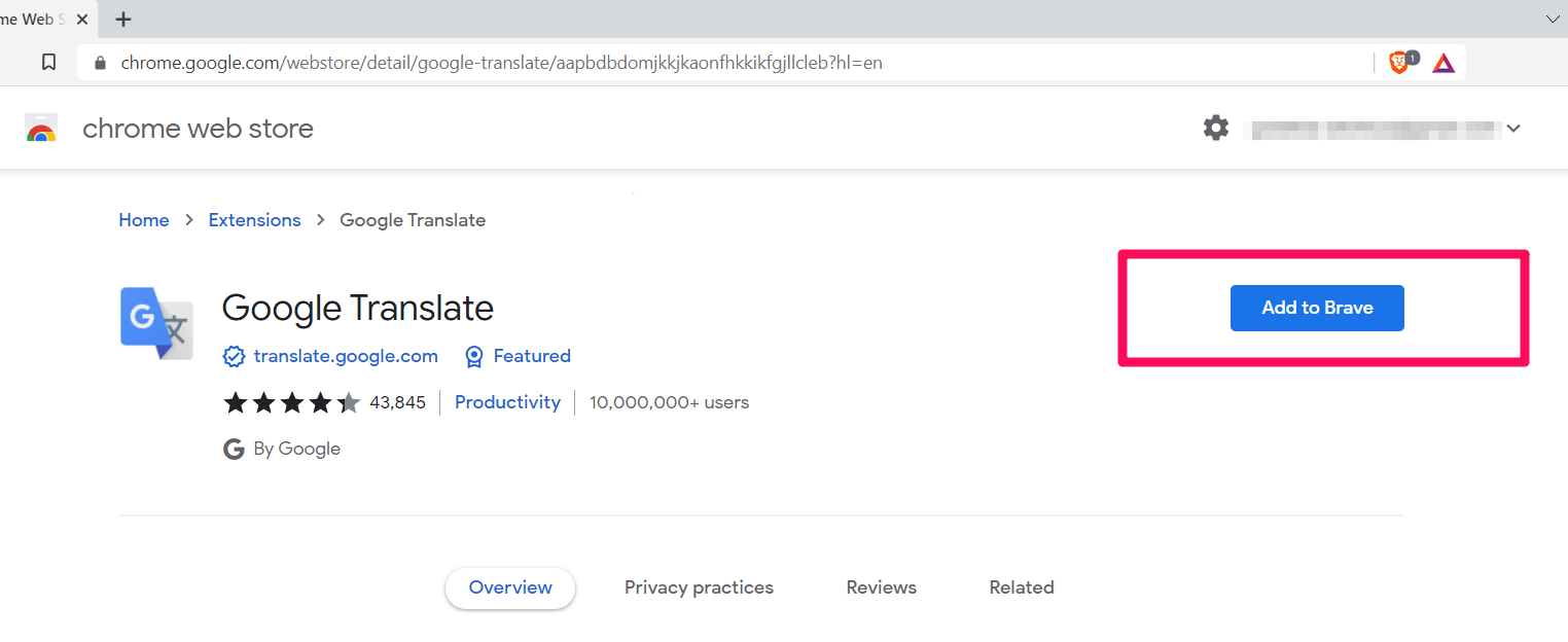 Google Translate Add to Brave Chromium Extension