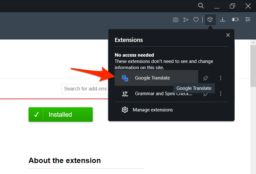 Google Translate Extension on Opera Browser