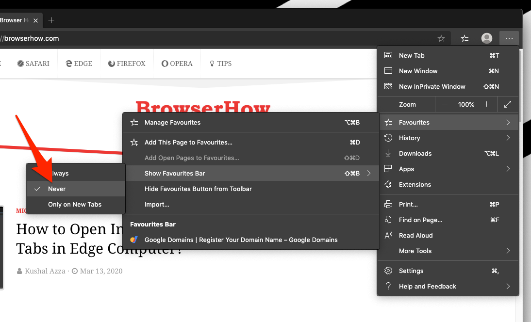Hide Favorites Bar in Edge for Computer