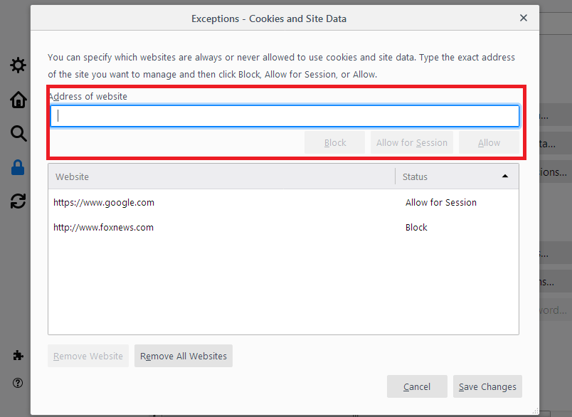 how to block cookies for a more than one website in Firefox computer?
