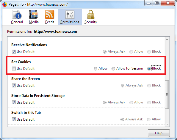 how to block cookies for a single website in Firefox computer?