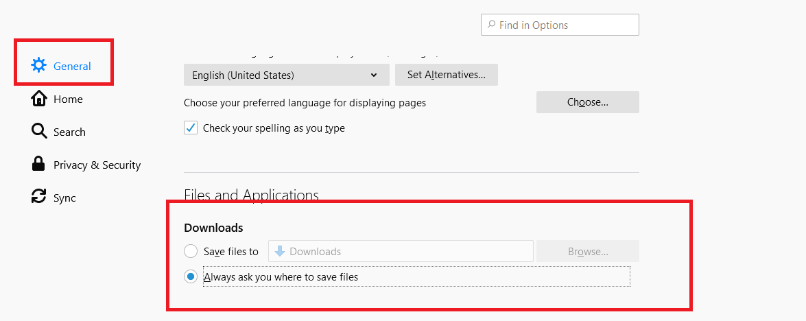 How to change download location Firefox