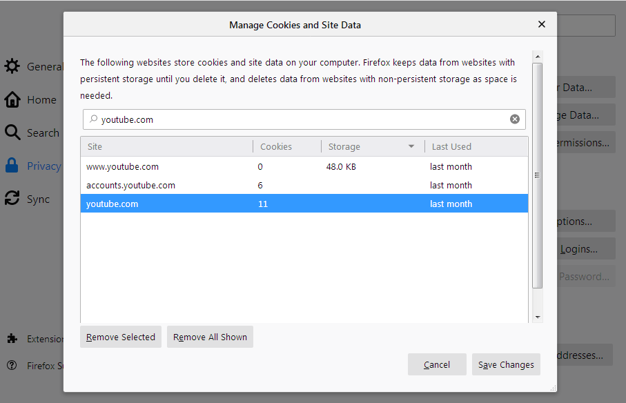 How to clear specific website cookies in Firefox