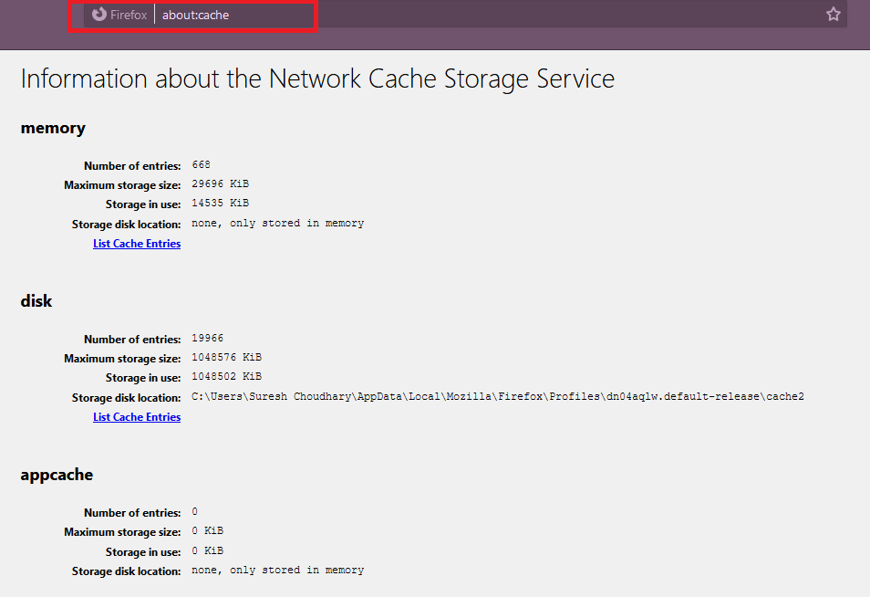 How To View Cache And Storage Space In Firefox Computer