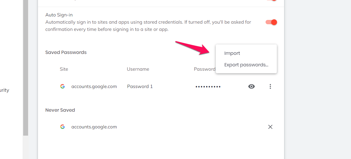 Import and Export password from the Brave computer browser