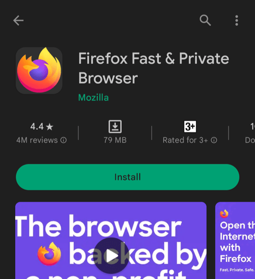 Install Firefox app on Android Play Store