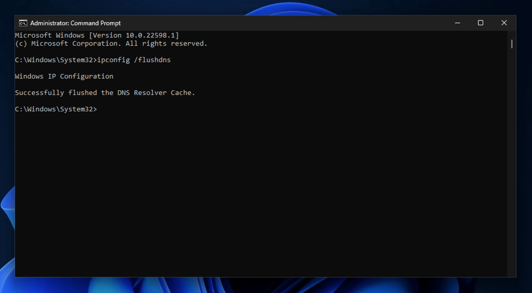 ipconfig flushdns command on Windows Command Prompt