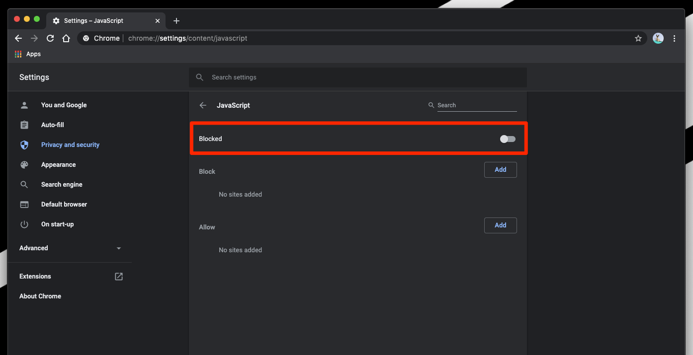 JavaScript blocked on chrome computer