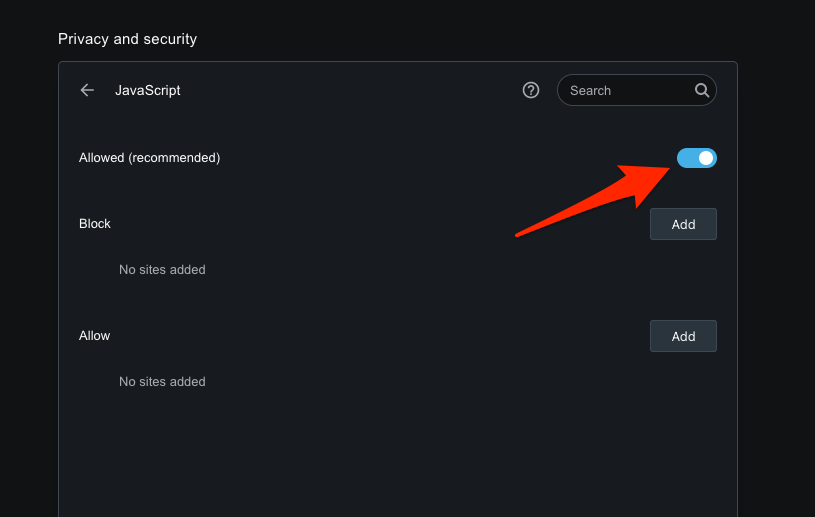 JavaScript Enable and Allowed in Opera