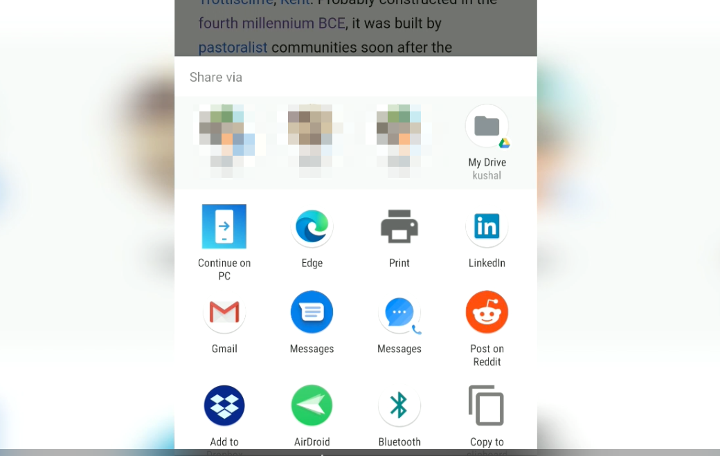 Link Sharing in Microsoft Edge for Android