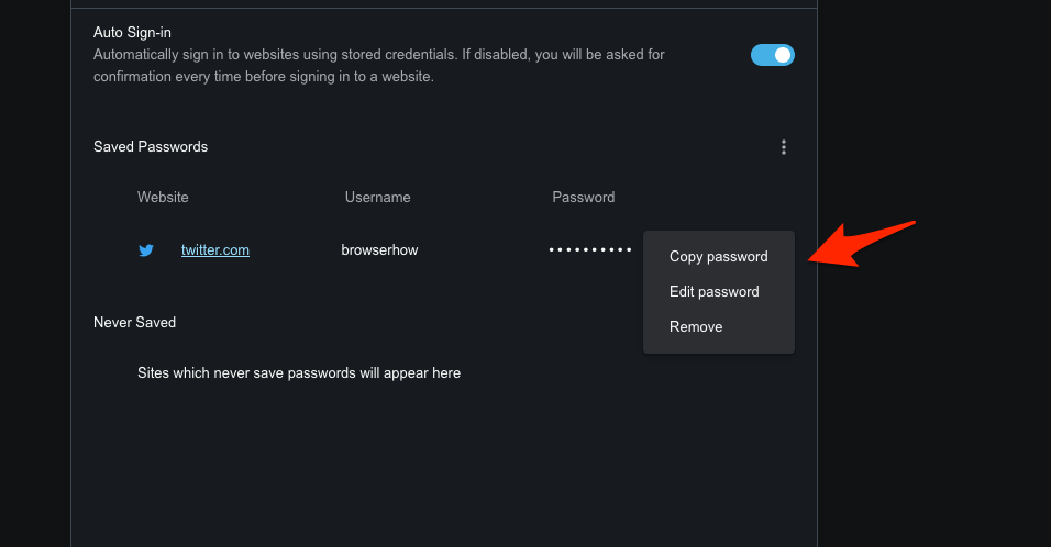Manage Saved passwords options in Opera computer