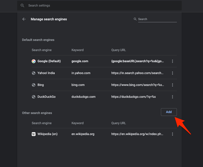 Manage search engines in Chrome Computer