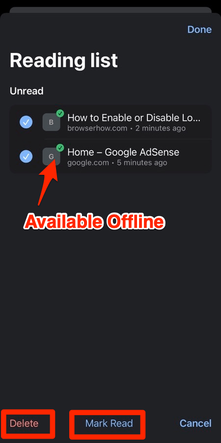 Mark Read and Delete to Manage Reading list on Chrome for iPhone