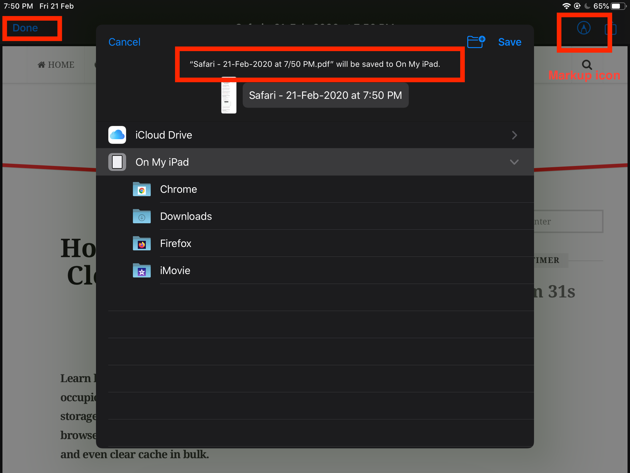 Markup and Save as PDF in Safari on iOS