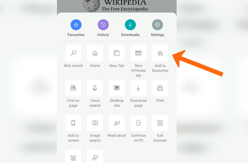 Microsoft Edge Android Add to favourites