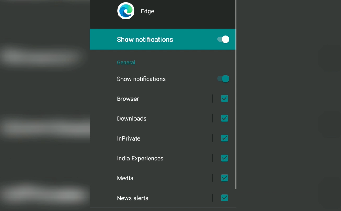 Microsoft Edge for Android Notification Settings