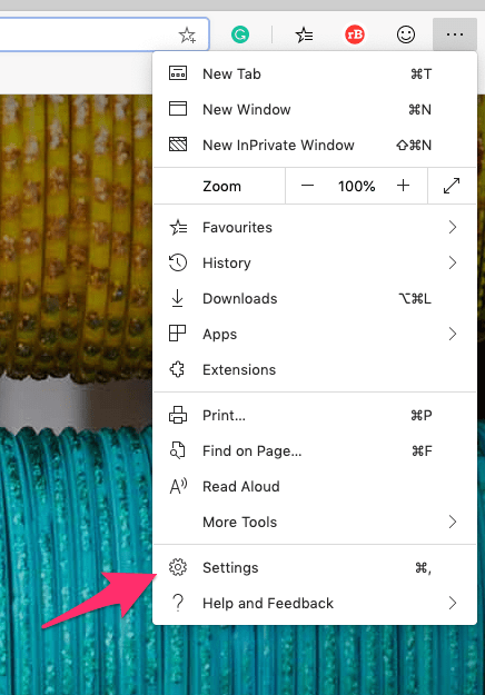 Microsoft Edge Settings options