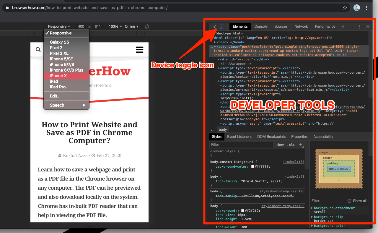 Mobile Site view mode in Google Chrome on Computer