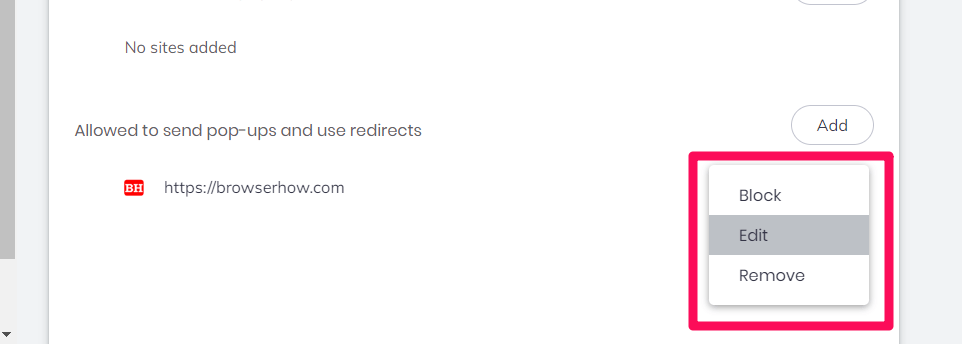 More options for Pop-ups and Redirect in Brave Customize Behavior settings