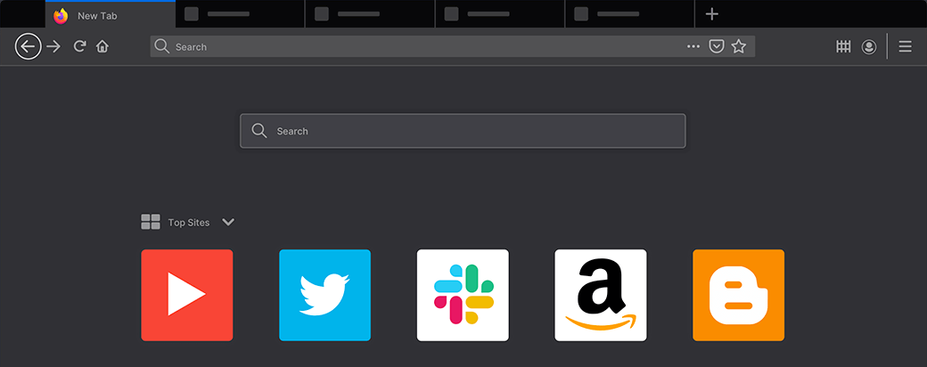 Mozilla Firefox browser homepage dark mode