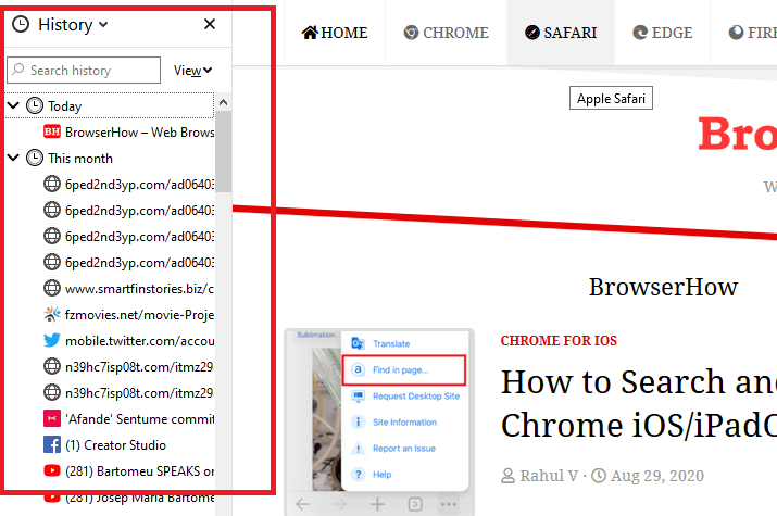 Mozilla Firefox Library History Tab