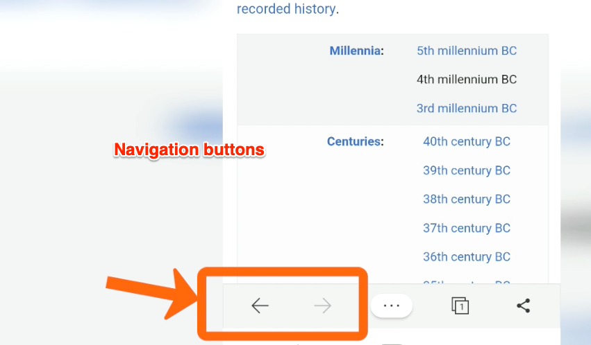 Navigation button on Microsoft Edge for Android