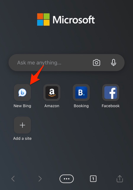 New Bing icon on Edge for iPhone on Start Screen