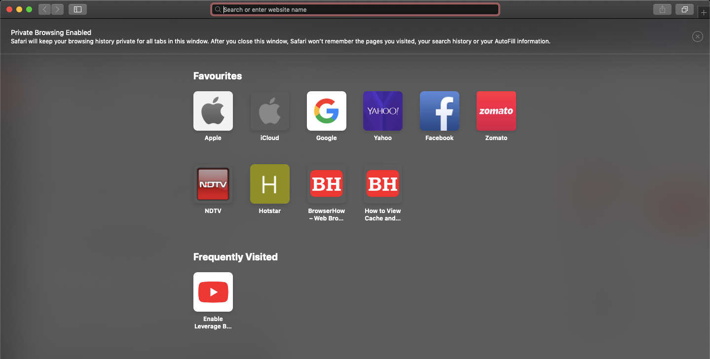 New Private Browsing Window in Safari Computer