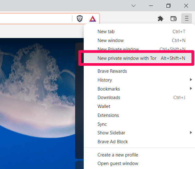 New Private Window with Tor on Brave Computer