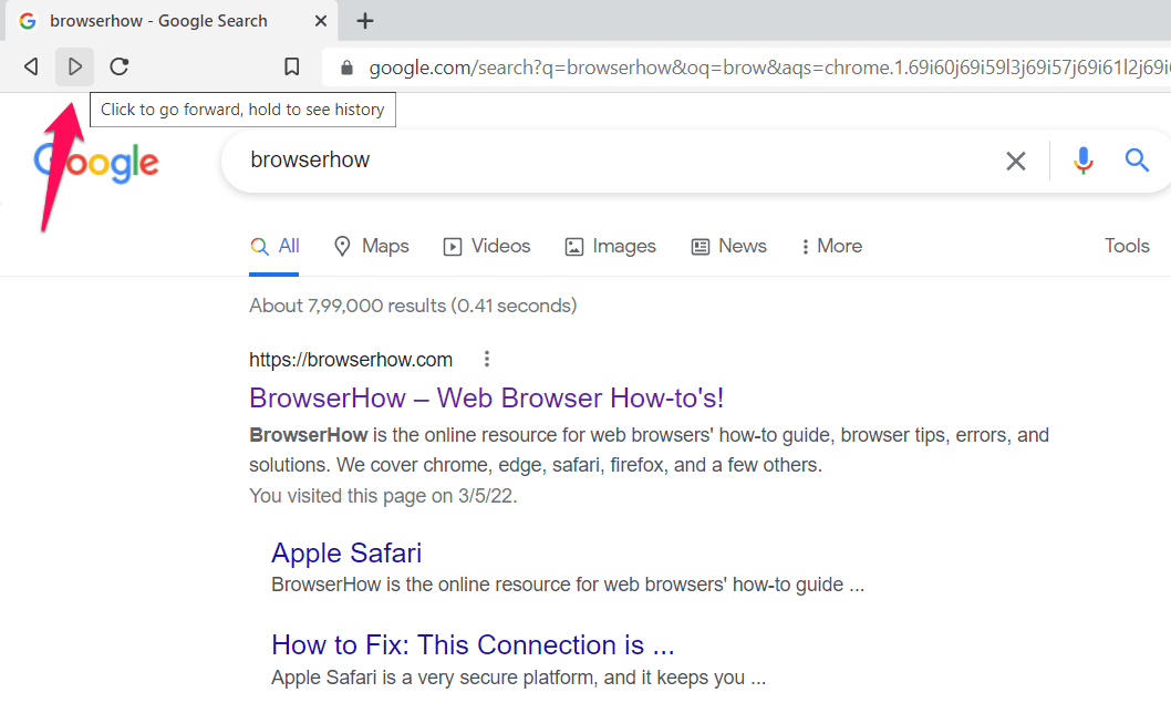 Next Page or Forward Navigation button on Brave Browser
