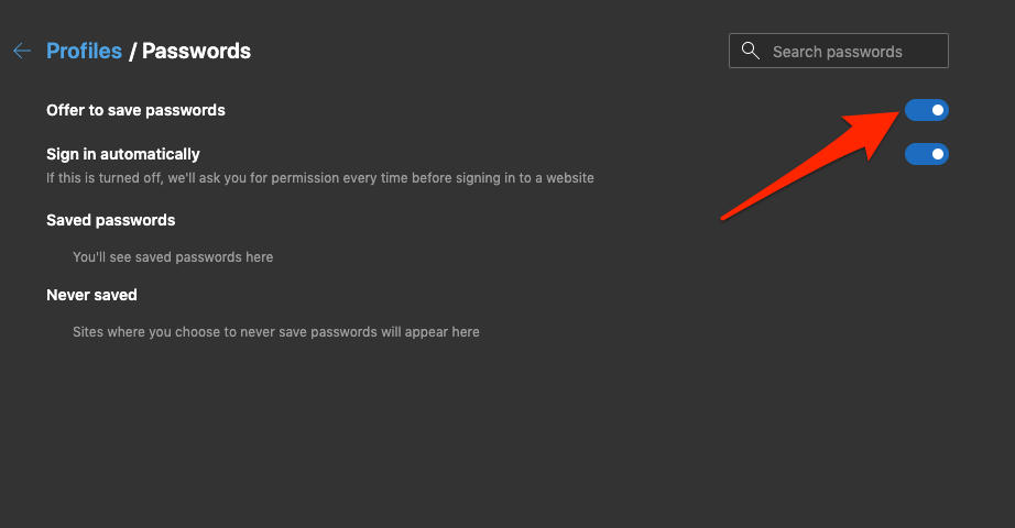 Offer to save password in edge computer