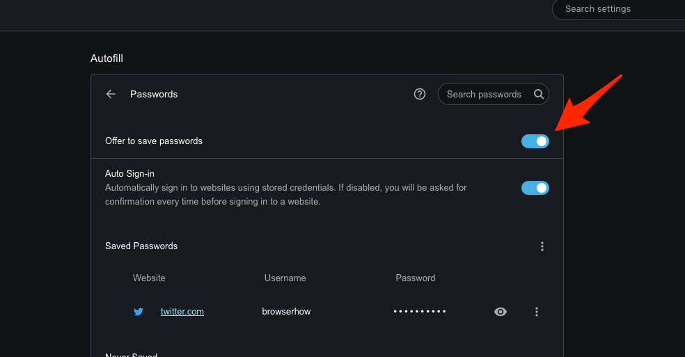 Offer to save passwords in Opera browser