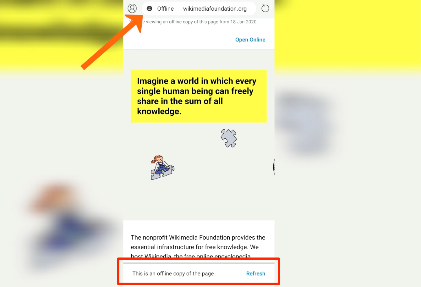 Offline copy of the page in Microsoft Edge for Android