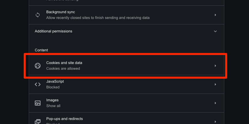 Opera browser cookies and site data options