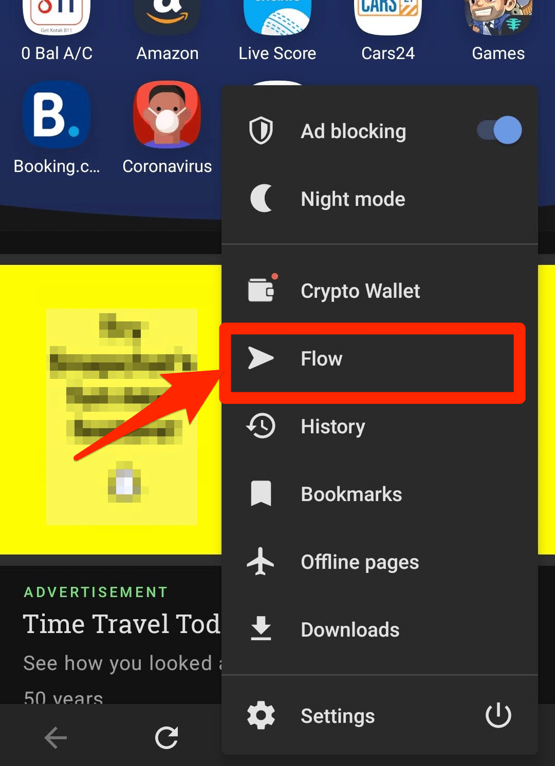 Opera Mobile Flow Menu