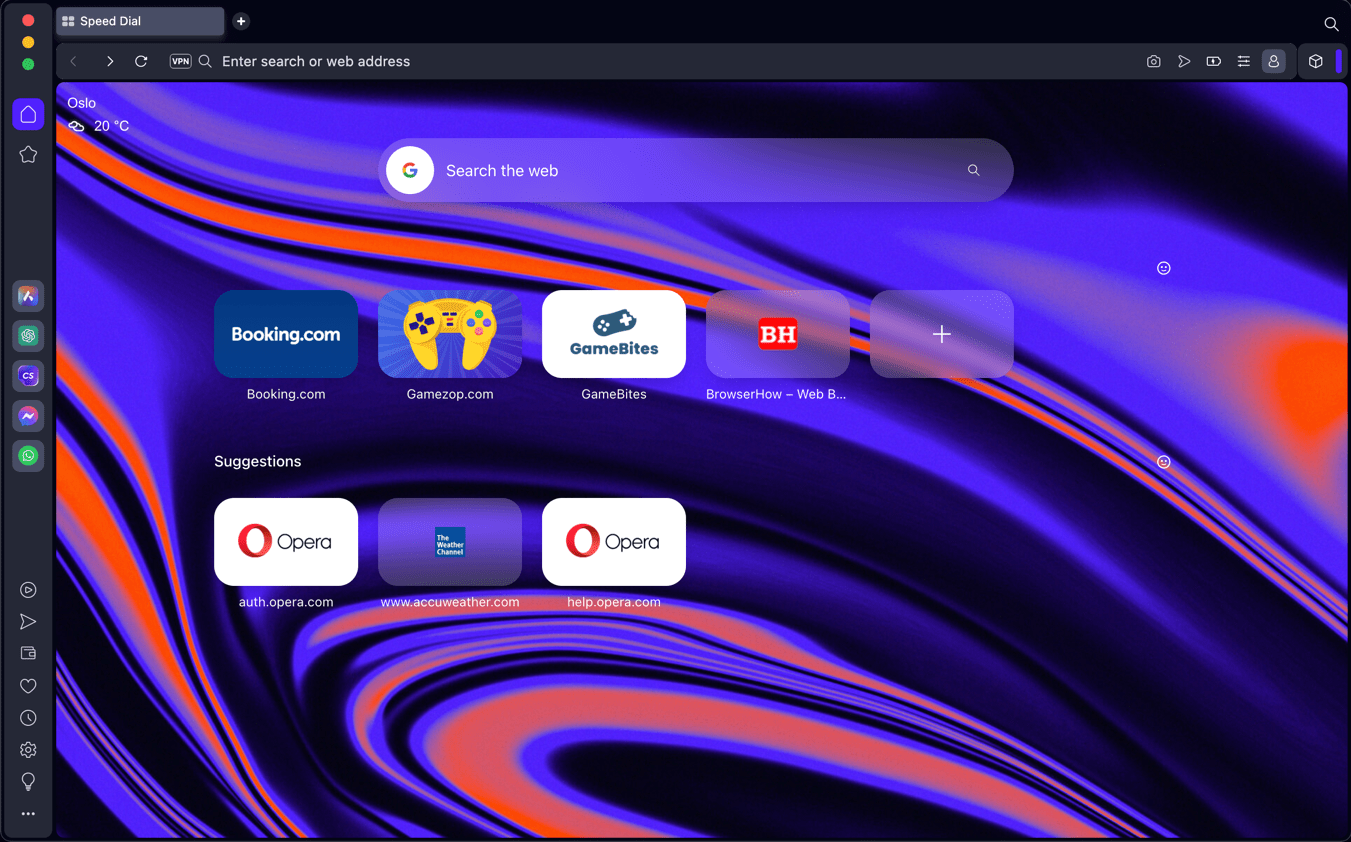 Opera One Speed Dial Home Screen on 100th version