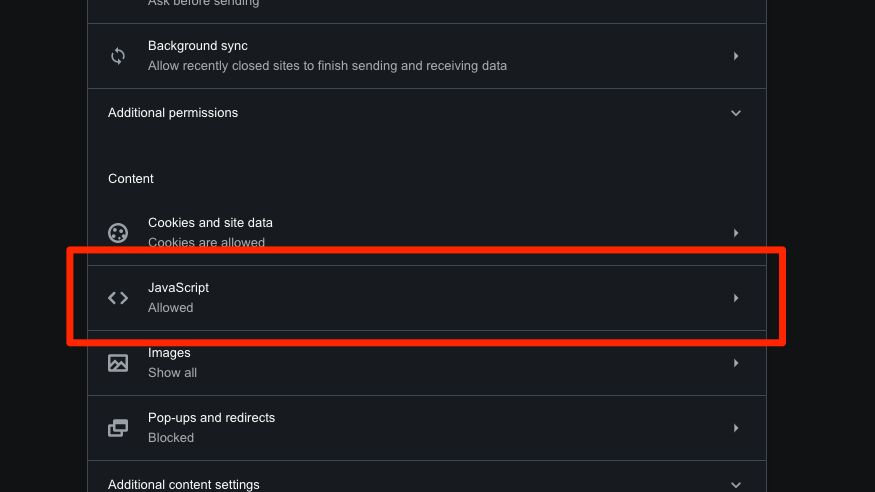 Opera Site Settings JavaScript Settings tab