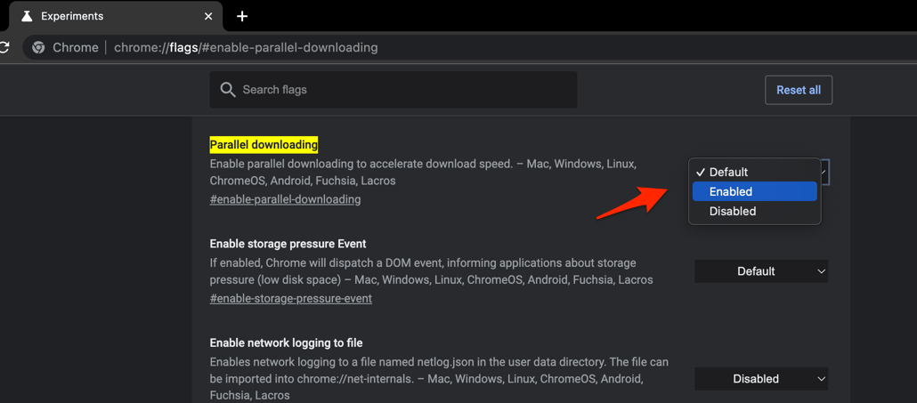 Parallel downloading Chrome Experiments Flag