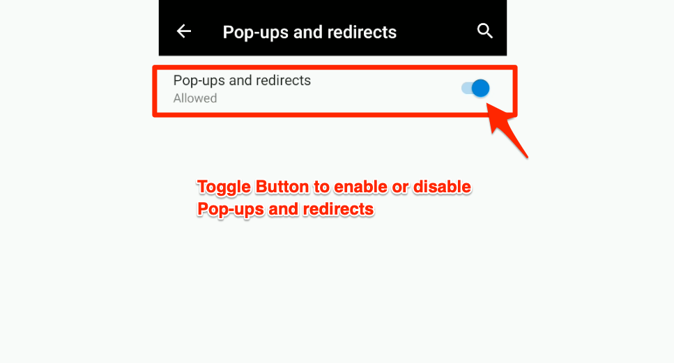 Pop-ups and redirects option in Edge Android