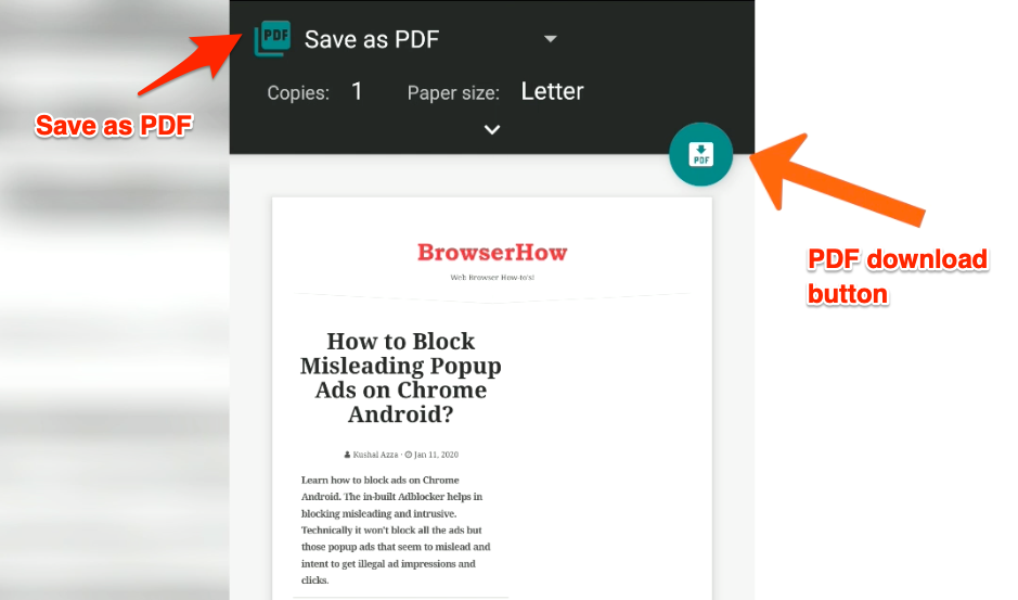 Print and Save as PDF in Edge Android