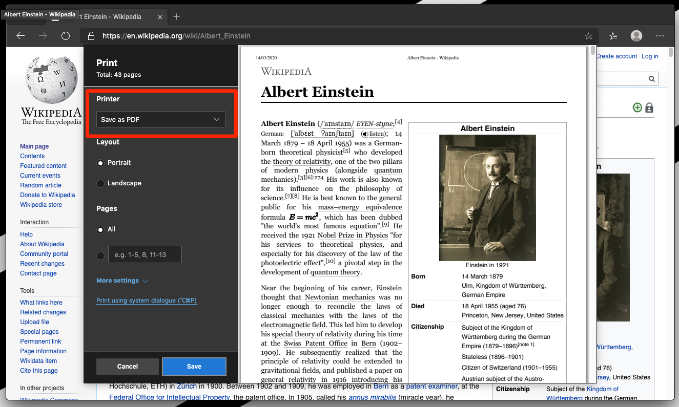 Print and Save as PDF in Edge Computer Browser