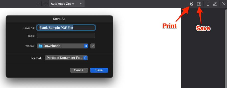 Print and Save option in Firefox PDF Editor
