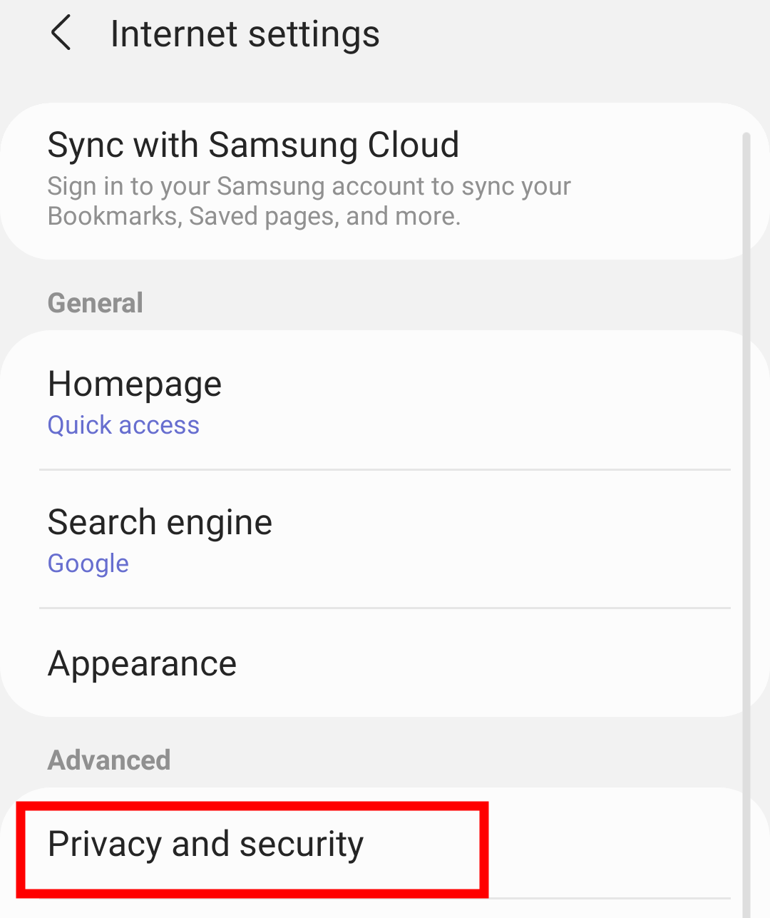 Privacy and Security Settings in Samsung Internet