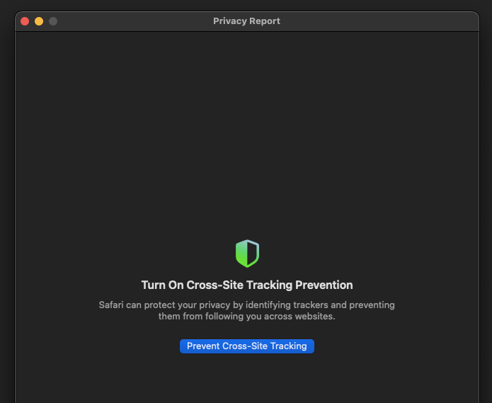 Privacy Report and Start Page with Prevent Cross Site Tracking