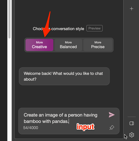 Prompt to Create AI image with Bing Discover Chat on Edge computer