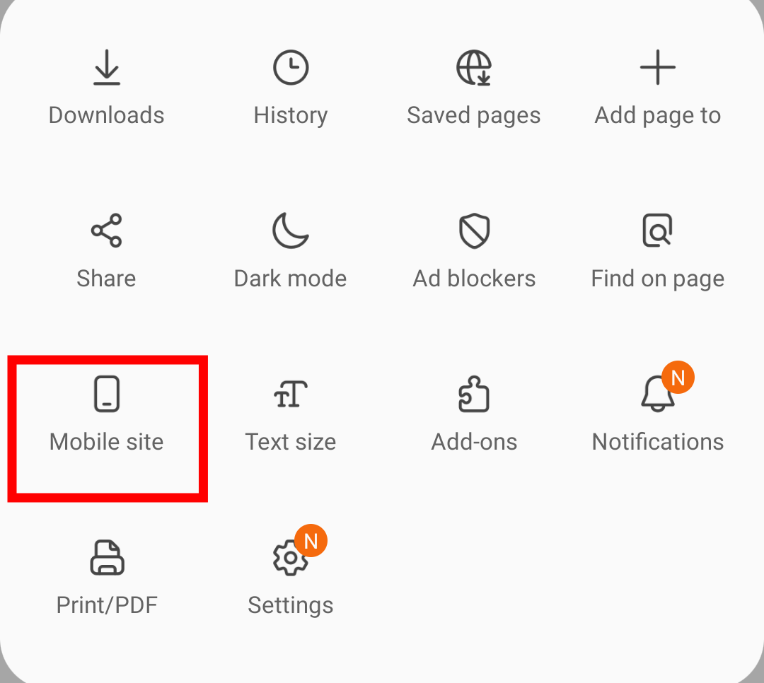 Quit Desktop Site and Re-enable Mobile Site View in Samsung Internet