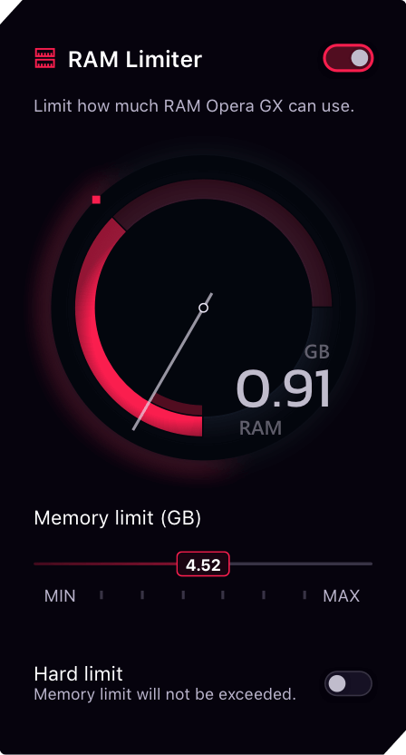 RAM Limiter in Opera GX browser